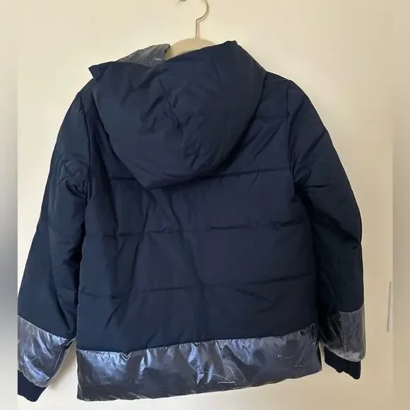 CrewCuts Girls' reversible puffer Hoodie Jacket with Prima Loft Blue XL - Picture 6 of 16